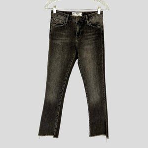 Free People Womens Black Skinny Jeans Raw Hem Mid Rise Cropped size 25